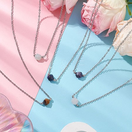 Natural Amethyst/Rose Quartz/Tiger Eye/Amazonite/Sodalite Faceted Round Pendant Necklaces NJEW-JN05133-01-1