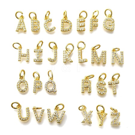 26Pcs Brass Micro Pave Cubic Zirconia Charms KK-R218-10G-1