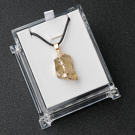 Electroplated Raw Natural Lemon Quartz Neggets Pendant Black Wax Cord Necklaces FS-WG48460-10-1
