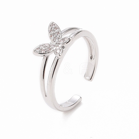 Clear Cubic Zirconia Butterfly Open Cuff Ring RJEW-B028-02P-1