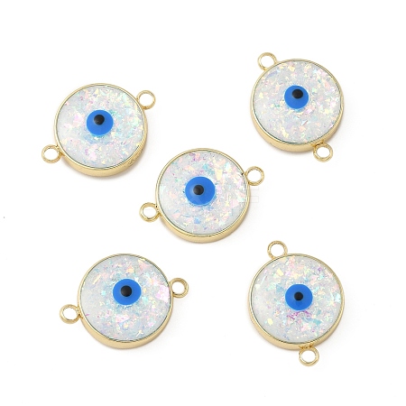 Brass Synthetic Opal Evil Eye Connector Charms G-P579-01A-G-1