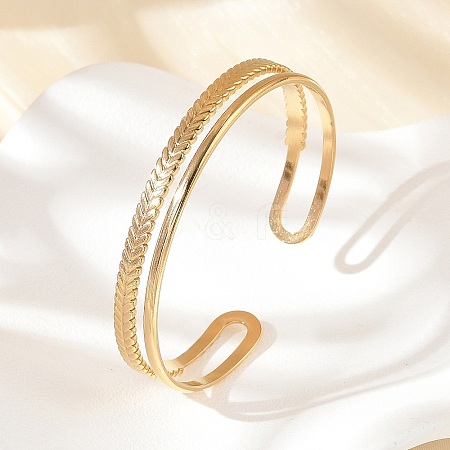 304 Stainless Steel Cuff Bangles for Women BJEW-B120-03G-03-1