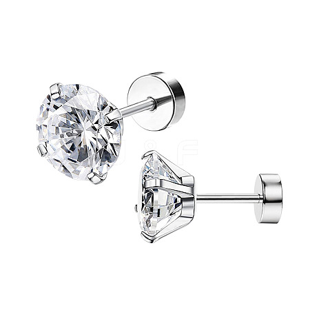 Stainless Steel Micro Pave Clear Cubic Zirconia Stud Earrings PW-WG005C9-03-1