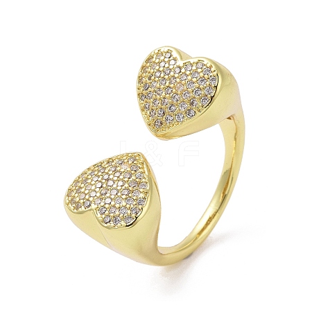 Brass Micro Pave Clear Cubic Zirconia Open Cuff Ring for Women RJEW-M165-03B-G-1