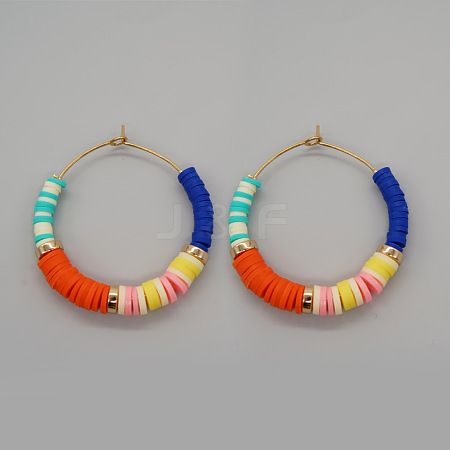 Bohemian Style Handmade Polymer Clay Heishi Beads Hoop Earrings for Girlfriend VY5399-2-1