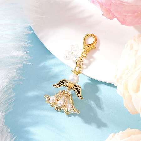 Handmade Glass Seed Beaded Angel Pendant Decorations HJEW-MZ00381-05-1