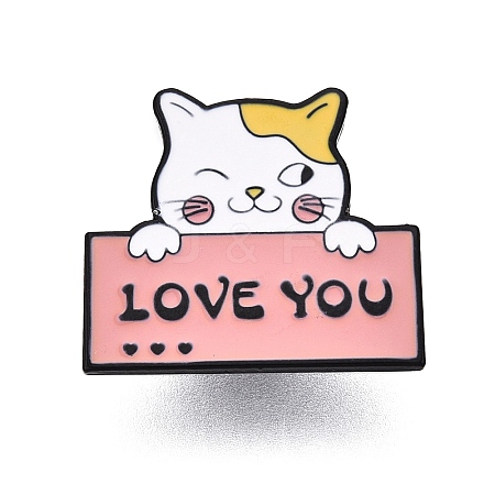 Cat with Word Love You Enamel Pins JEWB-N001-26A-1