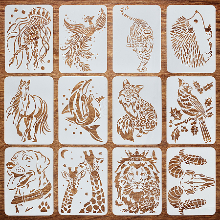 12Pcs PET Hollow Out Drawing Painting Stencils DIY-WH0394-0269-1