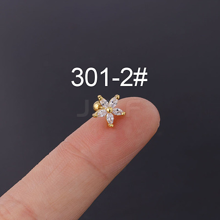 Flower 316L Surgical Stainless Steel Micro Pave Cubic Zirconia Cartilage Earrings WGAF33A-02-1