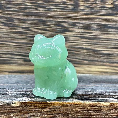 Natural Green Aventurine Carved Healing Cat Figurines WG60889-01-1