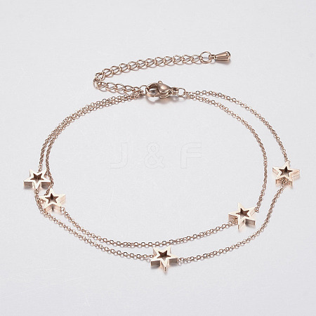 304 Stainless Steel Multi-Strand Anklets AJEW-H012-19RG-1