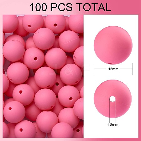 100Pcs Silicone Beads Round Rubber Bead 15MM Loose Spacer Beads for DIY Supplies Jewelry Keychain Making JX443A-1