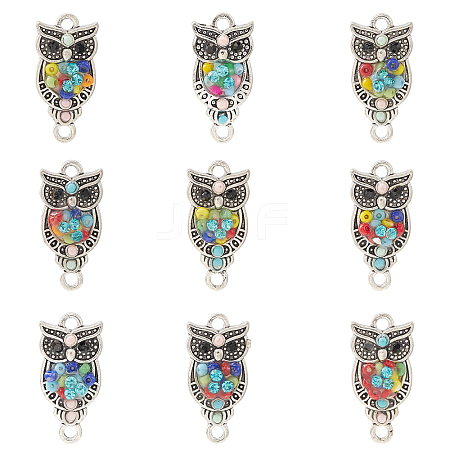 10Pcs Owl Shaped Alloy Rhinestone Connector Charms PALLOY-CJ0002-63-1