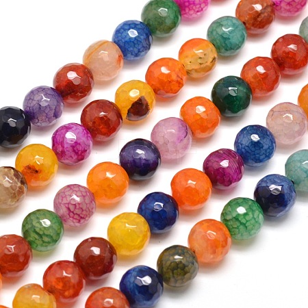 Dyed Natural Agate Faceted Round Beads Strands G-E268-34-1