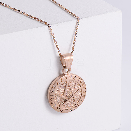 Vintage Punk Stainless Steel Viking Pentagram Pendant Necklaces for Unisex JV0846-1