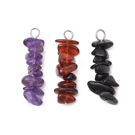 3Pcs Natural Amethyst & Garnet & Obsidian Chip Beaded Constellation Pendants PALLOY-JF03043-08-1