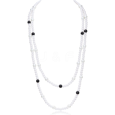 Baking Paint Pearlized Glass Pearl Round Beaded Long Necklaces NJEW-SW00066-02-1