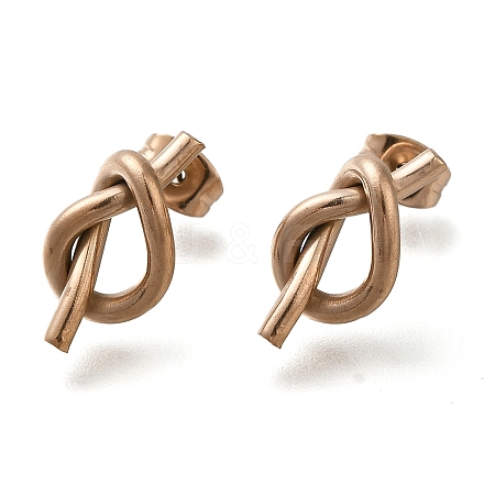 Ion Plating(IP) 304 Stainless Steel Knot Stud Earrings EJEW-C117-01RG-1