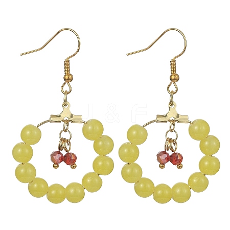 Imitation Jade Glass Beaded Ring Dangle Earrings EJEW-JE05568-03-1