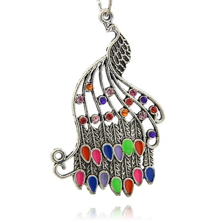 Colorful Peacock Pendant Necklace Findings ENAM-M001-15-1