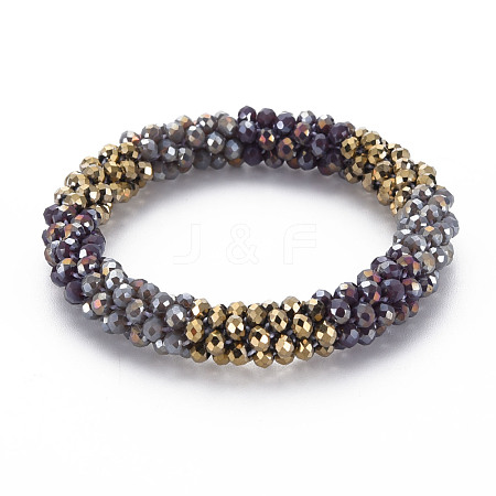 Crochet Glass Beads Braided Stretch Bracelet BJEW-T016-08H-1