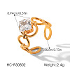 304 Stainless Steel Pave Clear Cubic Zirconia Cuff Open Rings for Women WG46FF3-04-1