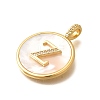 Rack Plating Brass Micro Pave Clear Cubic Zirconia Pendants with Shell KK-M309-42G-Z-3