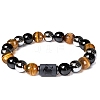 Natural Obsidian & Tiger Eye & Synthetic Hematite Stretch Bracelet PW-WG4576E-20-1