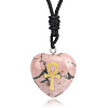 Natural Rhodonite Heart Engraved AnKh Cross Pendant Personalized DIY Necklaces SC1205-10-1