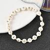 Natural Freshwater Shell Flat Round with Cross Beaded Stretch Bracelets for Women BJEW-JB14238-1