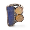 Rectangle & Round Natural Kyanite & Yellow Hematoid Quartz/Golden Healer Quartz Adjustable Rings RJEW-A041-03R-3