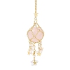 Natural Rose Quartz with Rack Plating Brass Pendants Decorations AJEW-B023-01G-06-2