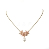 Electroplate Glass Beaded Flower Teardrop Pendant 304 Stainless Steel Cable Chain Necklaces NJEW-MZ00156-6