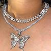 2Pcs Alloy Crystal Rhinestone Butterfly Pendant Necklaces for Women WG05CA5-04-1