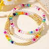 3Pcs Glass & Brass Bead Stretch Bracelets Sets PP8938-4