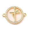 Rack Plating Brass Micro Pave Clear Cubic Zirconia Spanish Faith Cross Connector Charms X-KK-L220-003G-03-1