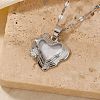 Fashionable Brass Clear Cubic Zirconia Hollow Heart Pendant Dapped Chain Necklaces HP4138-2-1