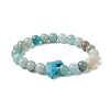 Natural Flower Amazonite & Synthetic Turquoise Dolphin Beaded Stretch Bracelets BJEW-JB09826-03-1