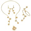 Iron Round Beaded Collar & Stud Earrings & Cuff Bangles & Rings Sets FS-WG833C7-01-5