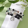4Pcs 4 Styles 6/8mm Round Natural Lava Rock & Flower Amazonite & Shell Pearl Beaded Stackable Stretch Bracelet Sets BJEW-JB10333-3