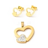 Double Heart Stud Earrings with 316 Stainless Steel Pins and Crystal Rhinestone Pendant SJEW-F218-03G-1
