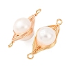 Copper Herringbone Wire-Wrapped Natural Pearl Round Links Connector Charms KK-Z152-02G-01-2