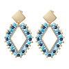 3 Pairs Rhombus Mixed Stone & Glass Seed Beads Dangle Stud Earrings EJEW-MZ00666-4