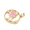 Flat Round with Shell Shape Brass Micro Pave  Clear Cubic Zirconia Pendant Cabochon Settings KK-P334-17G-02-2