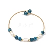 Natural Apatite Round and Rice Pearl Beaded Copper French Wire Cuff Bangles BJEW-JB14374-01-3