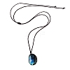 Natural Labradorite Oval Pendant Necklaces PW-WGBBC83-01-5