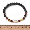 Natural Lava Rock & Amber & Cultured Freshwater Pearl Beaded Stretch Bracelets for Women BJEW-JB13722-4