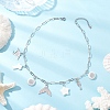 Alloy & Natural White Shell Pendant Brass Paperclip Chain Necklaces for Women NJEW-JN05406-02-1