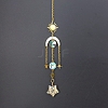 Natural Dalmatian Jasper Star Sun Catcher Hanging Ornaments with Brass Sun HJEW-PW0002-13B-1