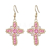 304 Stainless Steel Glass Seeds Cross Dangle Earrings EJEW-MZ00506-04-2